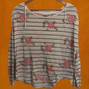 Flower & Stripe Long-sleeve Top